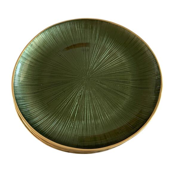 Gorgeous Green & Gold Turkish Glass Appetizer Dessert Plates 8in Set of 4 New - Picture 9 of 15